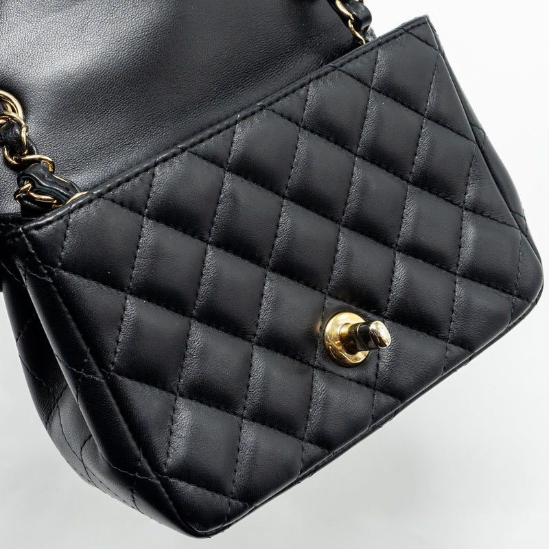 Chanel Mini Square Flap bag Lambskin Black LGHW (Microchip)