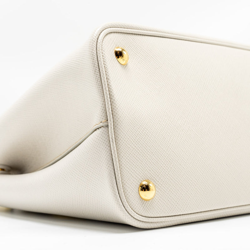 Prada Small Saffiano Cuir Tote Bag Calfskin White/Yellow GHW