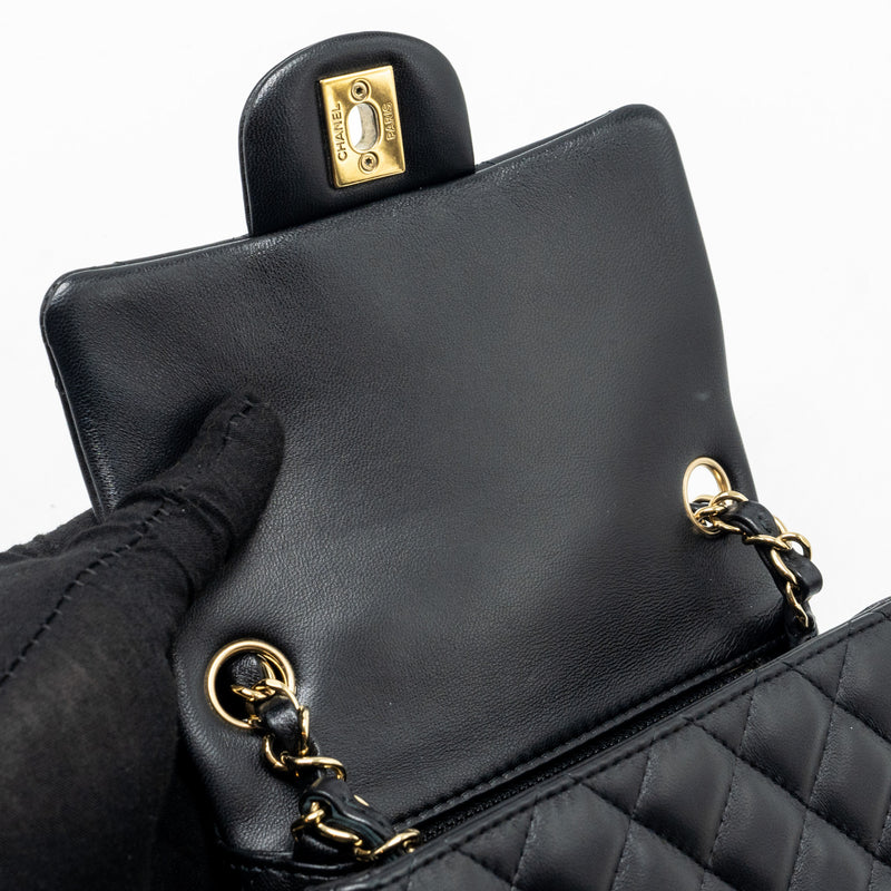 Chanel Mini Square Flap bag Lambskin Black LGHW (Microchip)