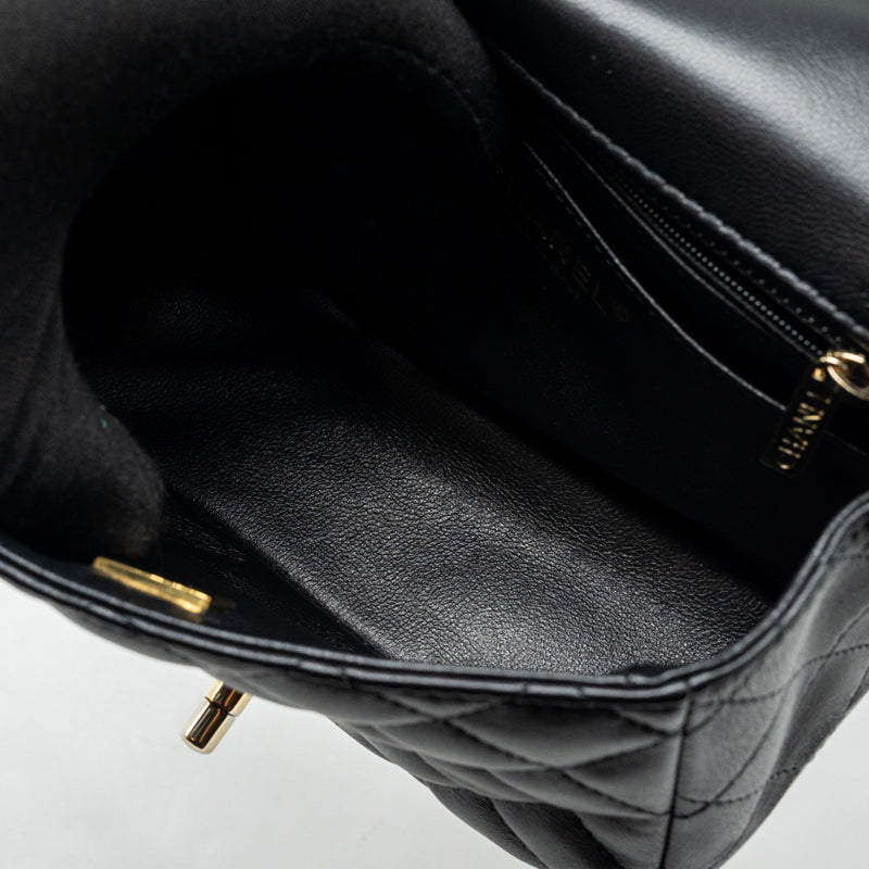 Chanel Mini Square Flap bag Lambskin Black LGHW (Microchip)
