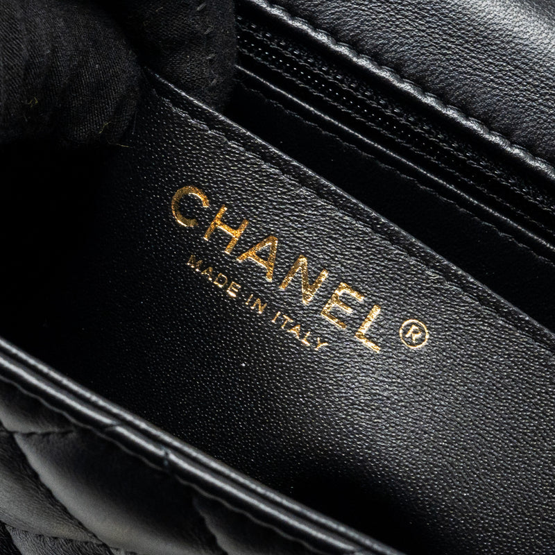 Chanel Mini Square Flap bag Lambskin Black LGHW (Microchip)