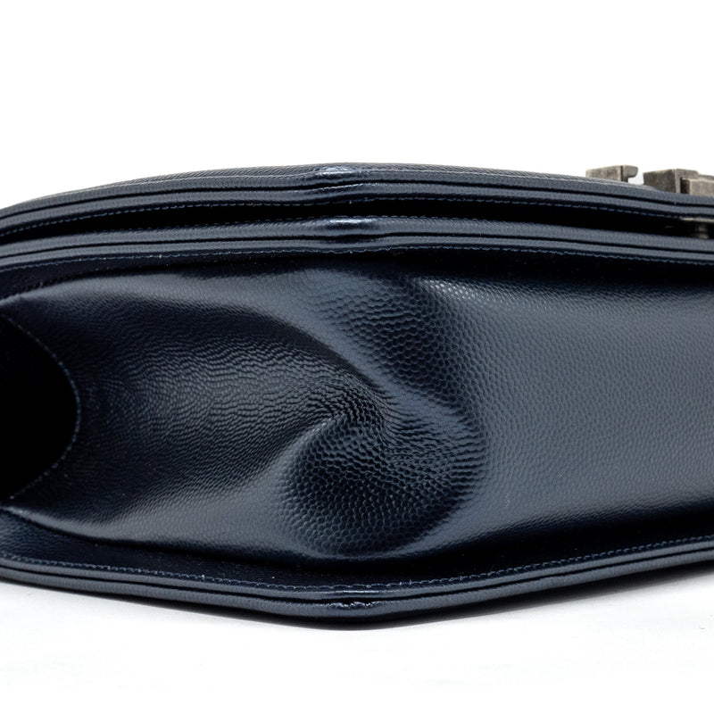 Chanel medium boy bag caviar metallic blue ruthenium hardware