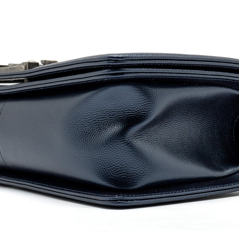 Chanel medium boy bag caviar metallic blue ruthenium hardware