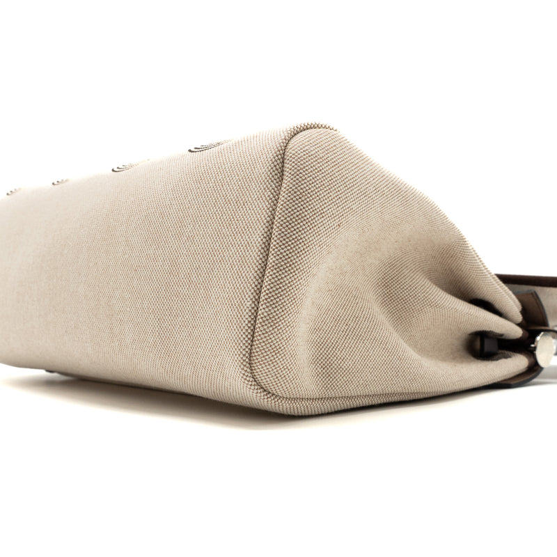 Hermes Herbag 31 Zip Bag Toile H Plume Hunter/ Canvas Ebene/ Ecru/ Beige/ Ebene SHW Stamp u