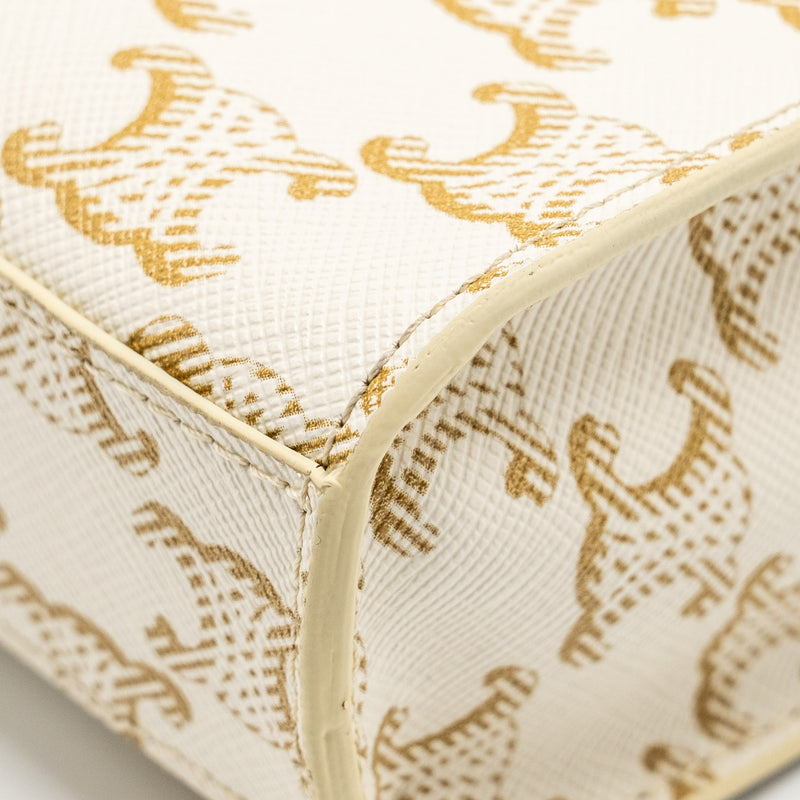 Celine Mini Vertical Cabas Triomphe Canvas/Calfskin white GHW
