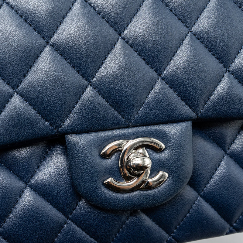 CHANEL MEDIUM CLASSIC DOUBLE FLAP BAG Lambskin Dark Blue SHW