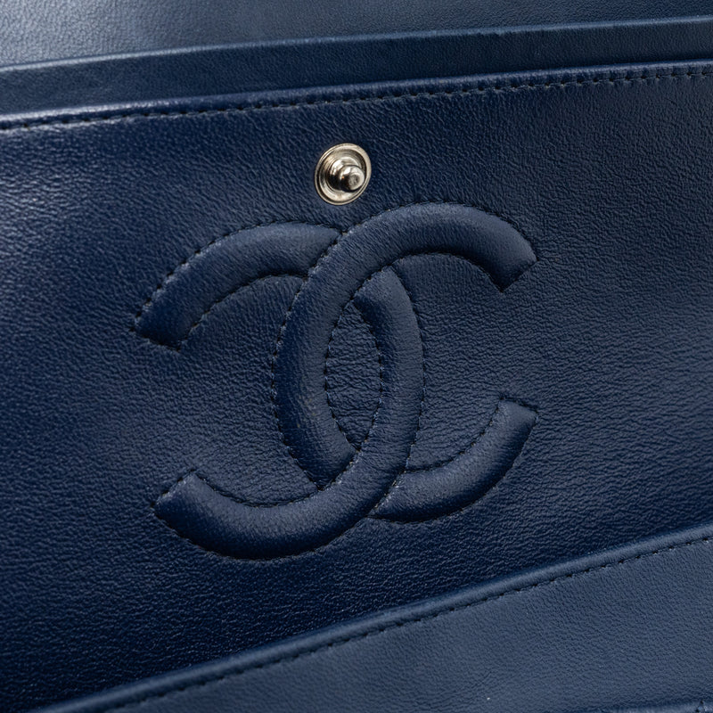 CHANEL MEDIUM CLASSIC DOUBLE FLAP BAG Lambskin Dark Blue SHW