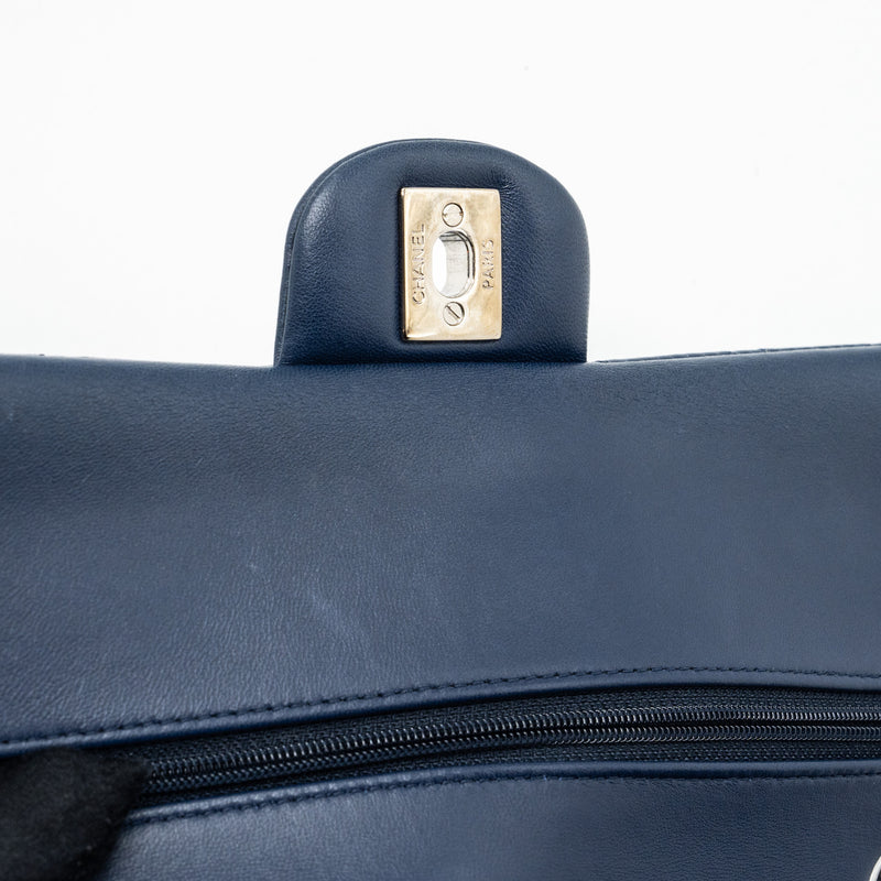 CHANEL MEDIUM CLASSIC DOUBLE FLAP BAG Lambskin Dark Blue SHW