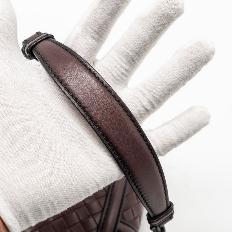 Bottega Veneta Mini Intrecciato Flap Bag Leather Dark Brown with Black Hardware