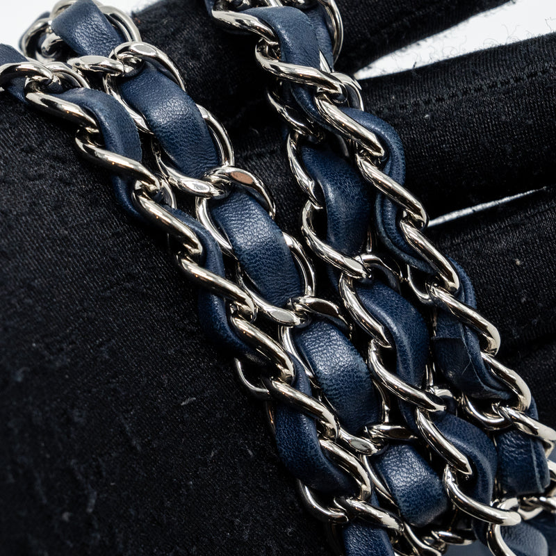 CHANEL MEDIUM CLASSIC DOUBLE FLAP BAG Lambskin Dark Blue SHW