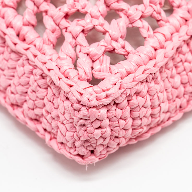 Prada Crochet Tote Bag Raffia Pink