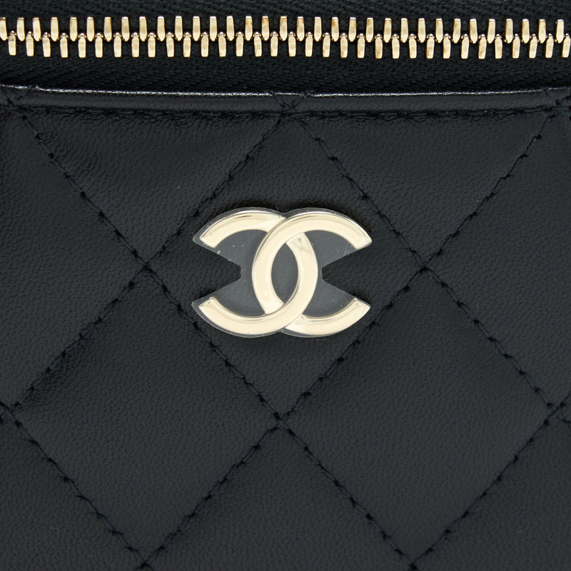 22S Chanel Black Lambskin Leather Vanity Case Pearl Crush Mini