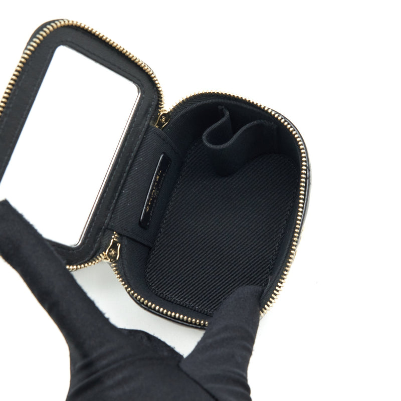 Chanel 22P Top Handle Mini Vanity With Chain And Mirror Lambskin Black LGHW