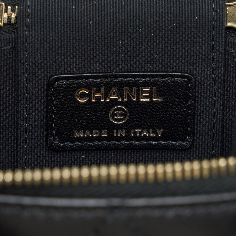 Chanel 22P Top Handle Mini Vanity With Chain And Mirror Lambskin Black LGHW