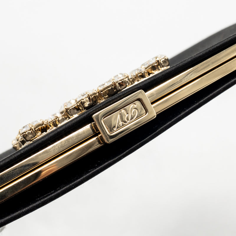 Roger Vivier Strass Buckled Clutch/Purse With Chain Satin Black LGHW