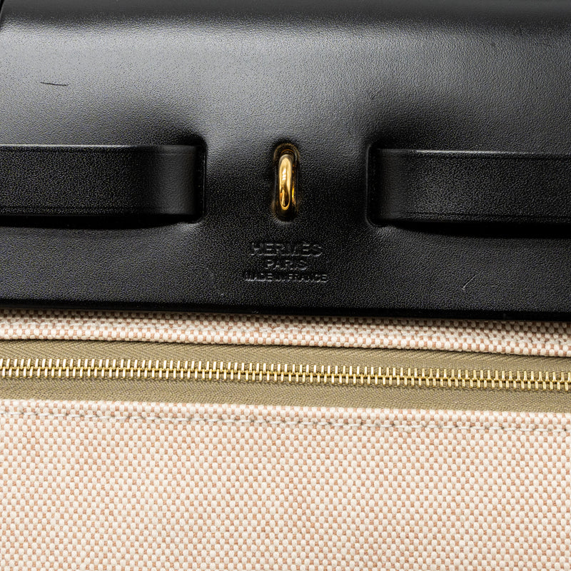 Hermes Herbag 31 Zip Bag Tolie H Berline Canvas/Vache Hunter Lichen/Ecru-Beige/Black GHW Stamp Z