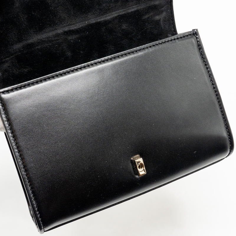 Valentino V logo Type Foldover Top Shoulder Bag Calfskin Black SHW