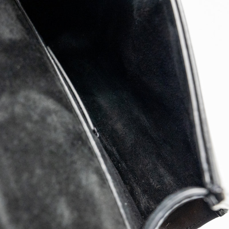 Valentino V logo Type Foldover Top Shoulder Bag Calfskin Black SHW