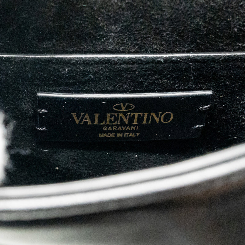 Valentino V logo Type Foldover Top Shoulder Bag Calfskin Black SHW