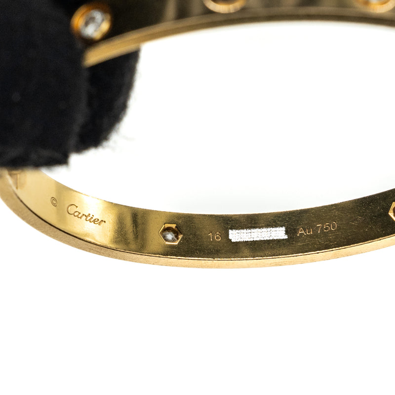 Cartier Size 16 Love Bracelet Yellow Gold 4 Diamonds