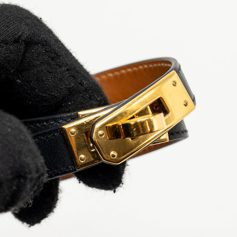 Hermes Size S Kelly Double Tour Bracelet Calfskin Black GHW Stamp Square P