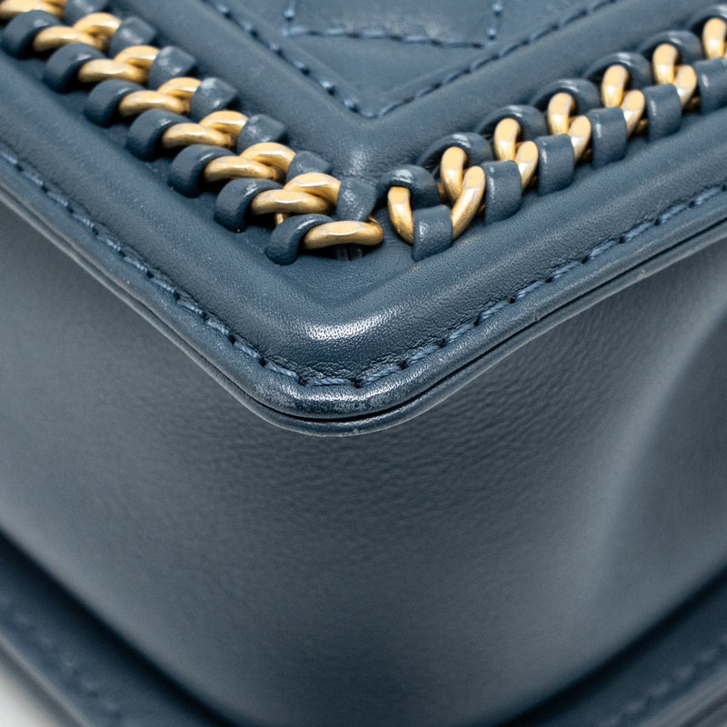 Chanel Top Handle Boy Bag Calfskin Blue GHW