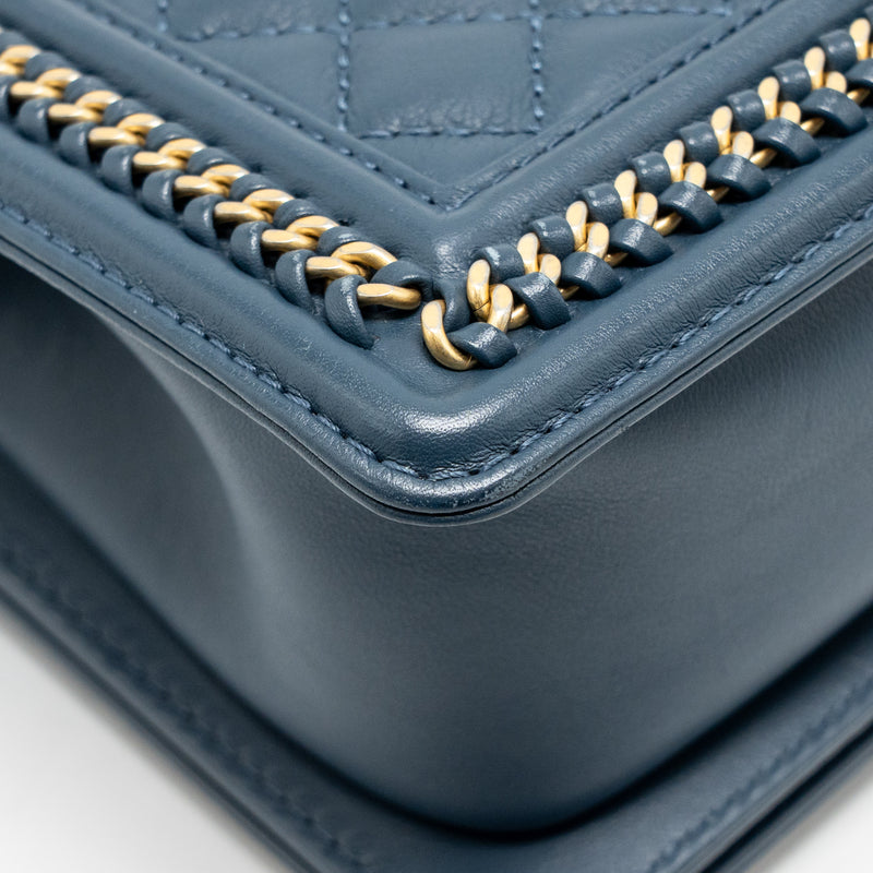 Chanel Top Handle Boy Bag Calfskin Blue GHW