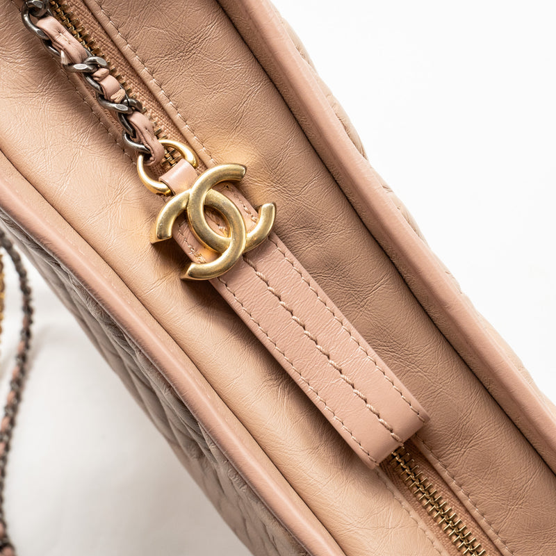 Chanel Chevron Gabrielle Hobo Bag Calfskin Pink Beige Multicolour Hardware