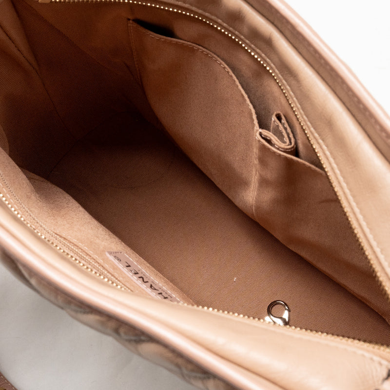 Chanel Chevron Gabrielle Hobo Bag Calfskin Pink Beige Multicolour Hardware
