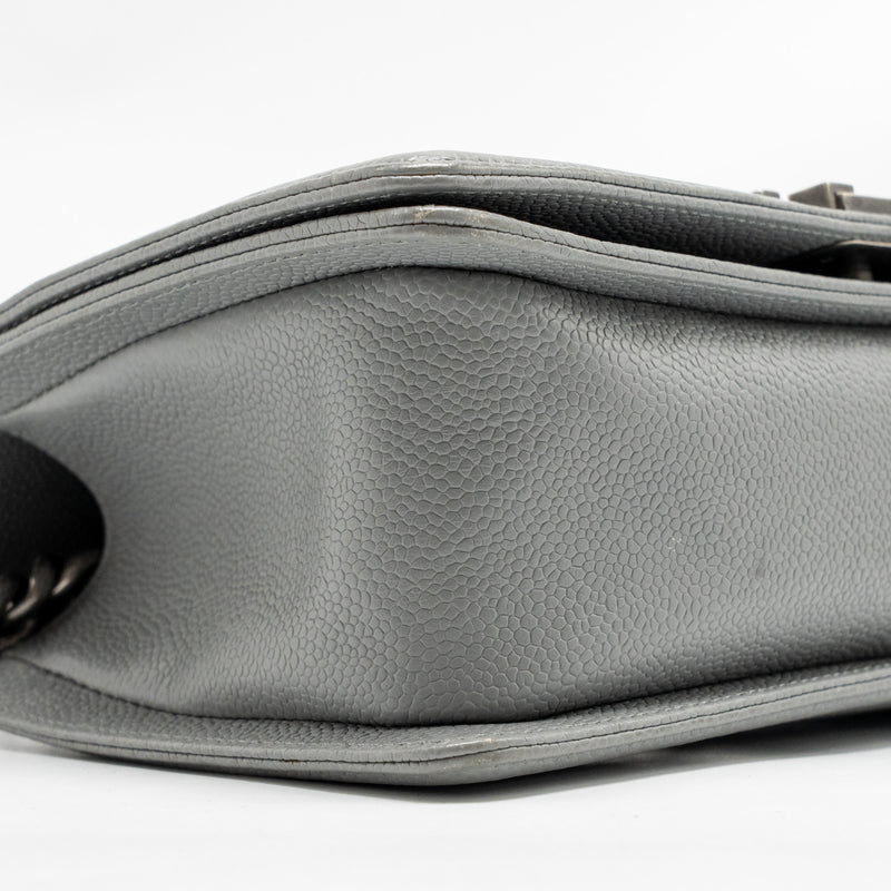 Chanel Medium Boy Bag Chevron Caviar Grey Ruthenium Silver Hardware
