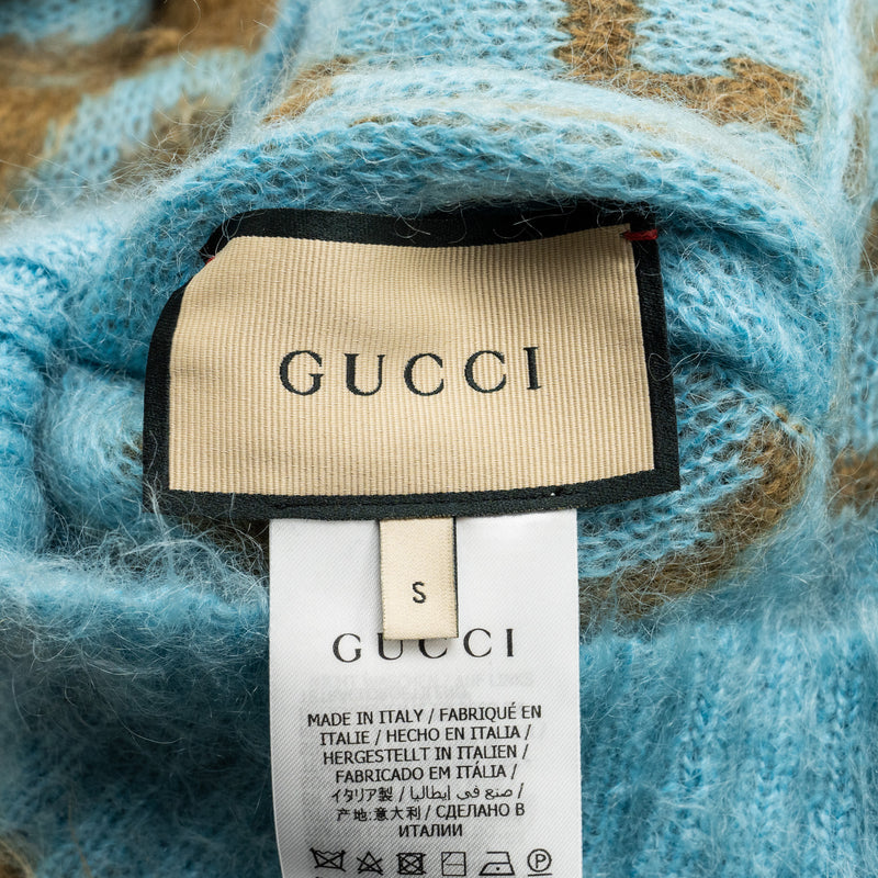 Gucci Size S Reversible GG Cardigan Mohair/Polyamide/Wool Light Blue/Brown