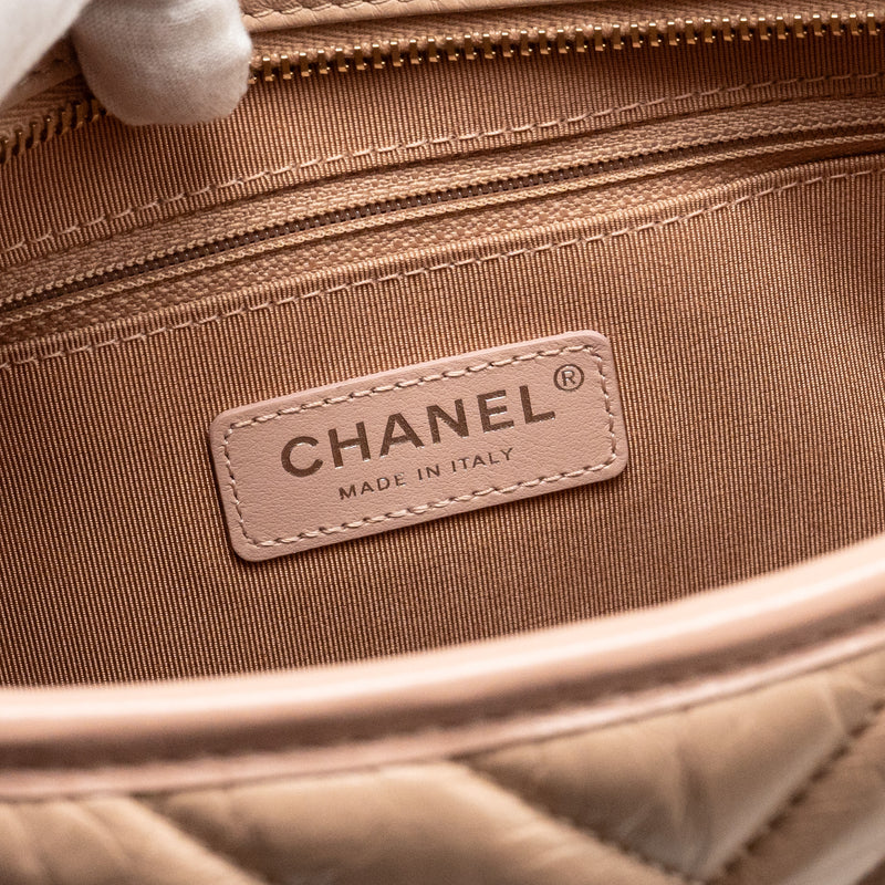 Chanel Chevron Gabrielle Hobo Bag Calfskin Pink Beige Multicolour Hardware