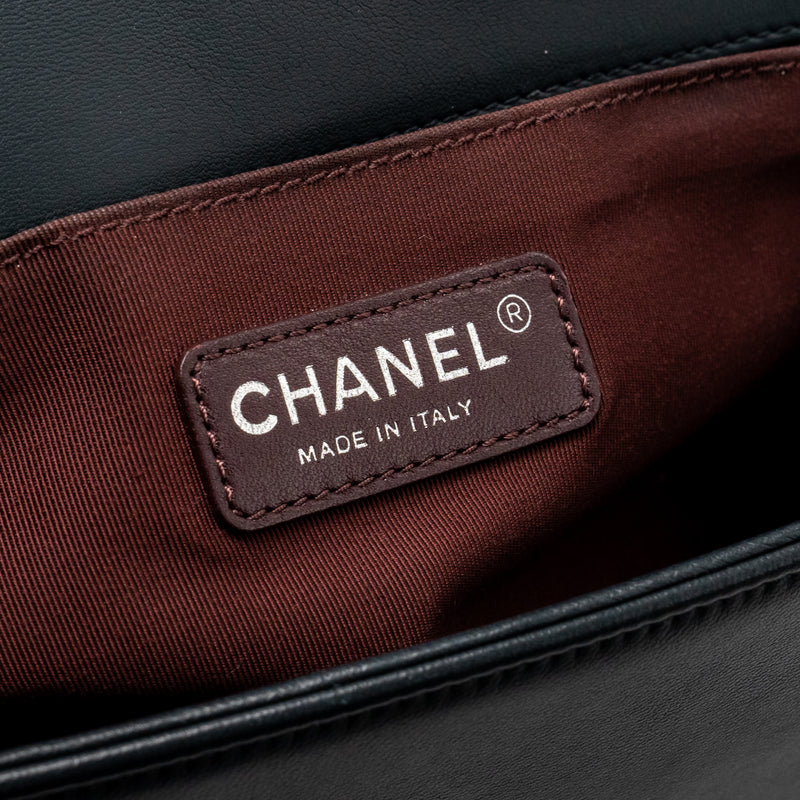 Chanel Medium Boy Bag Chevron Lambskin Dark Blue SHW