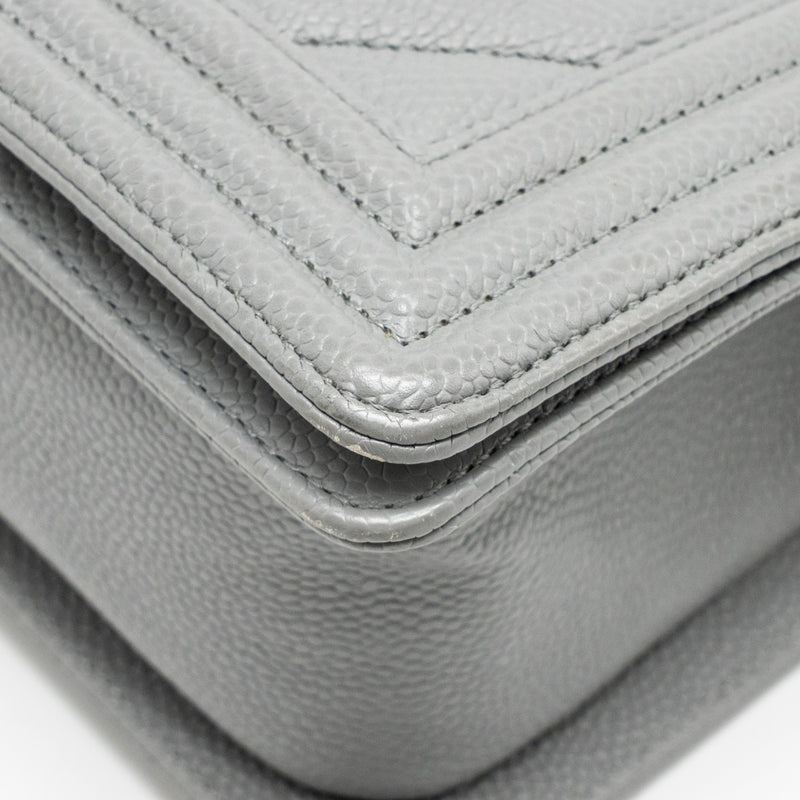 Chanel Medium Boy Bag Chevron Caviar Grey Ruthenium Silver Hardware