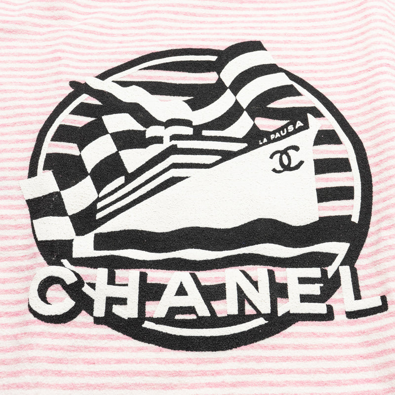 Chanel Size 36 19C LA PAUSA Striped Terrycl T-shirt Cotton/Polyamide/Elastane Pink/White