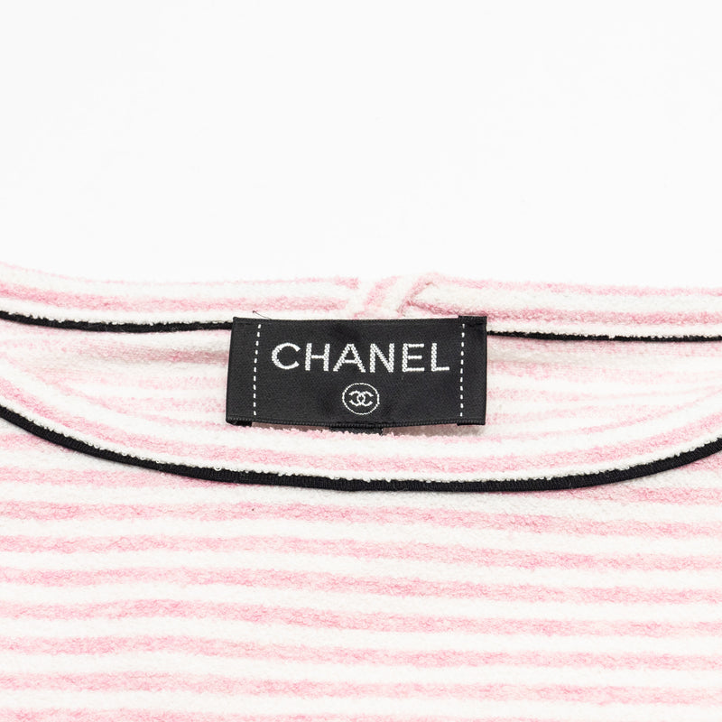 Chanel Size 36 19C LA PAUSA Striped Terrycl T-shirt Cotton/Polyamide/Elastane Pink/White