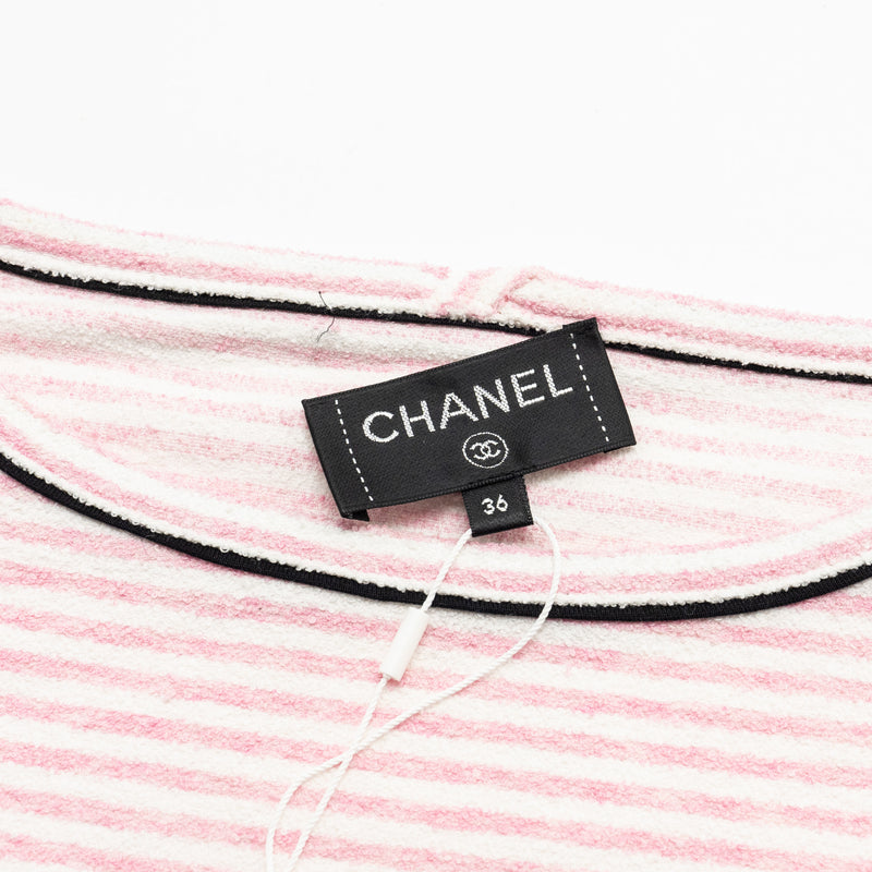 Chanel Size 36 19C LA PAUSA Striped Terrycl T-shirt Cotton/Polyamide/Elastane Pink/White