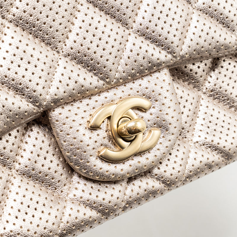 Chanel Mini Rectangular Flap Bag Perforated Metallic Lambskin Light Gold LGHW