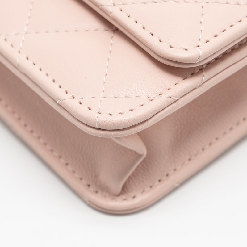 Chanel Pearl crush wallet on chain lambskin light pink GHW (Microchip)