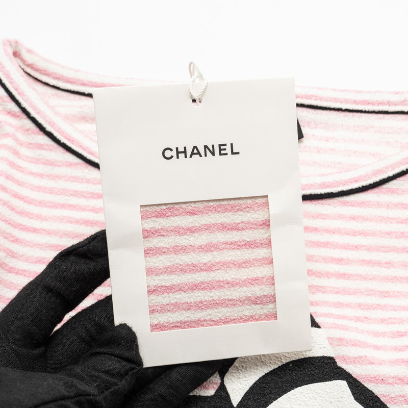 Chanel Size 36 19C LA PAUSA Striped Terrycl T-shirt Cotton/Polyamide/Elastane Pink/White