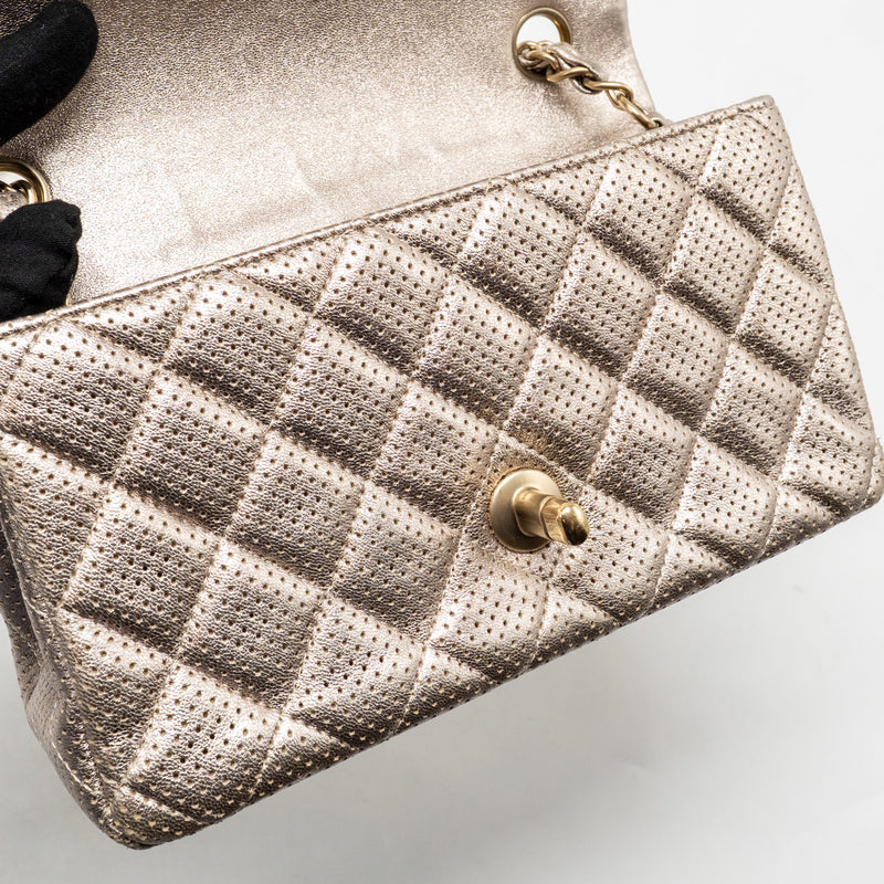 Chanel Mini Rectangular Flap Bag Perforated Metallic Lambskin Light Gold LGHW