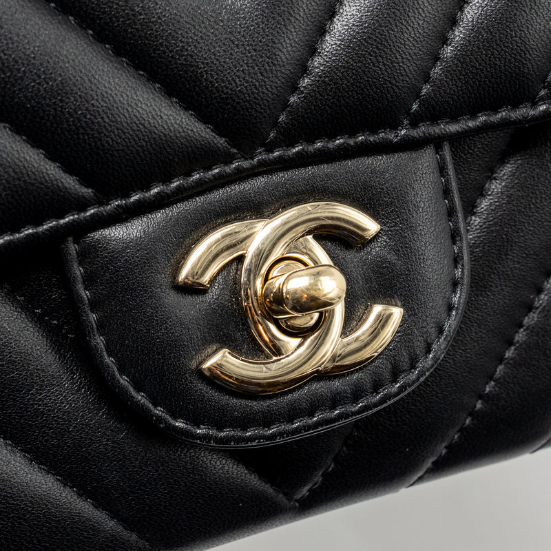 Chanel Mini Rectangular Flap Bag Chevron Lambskin Black LGHW