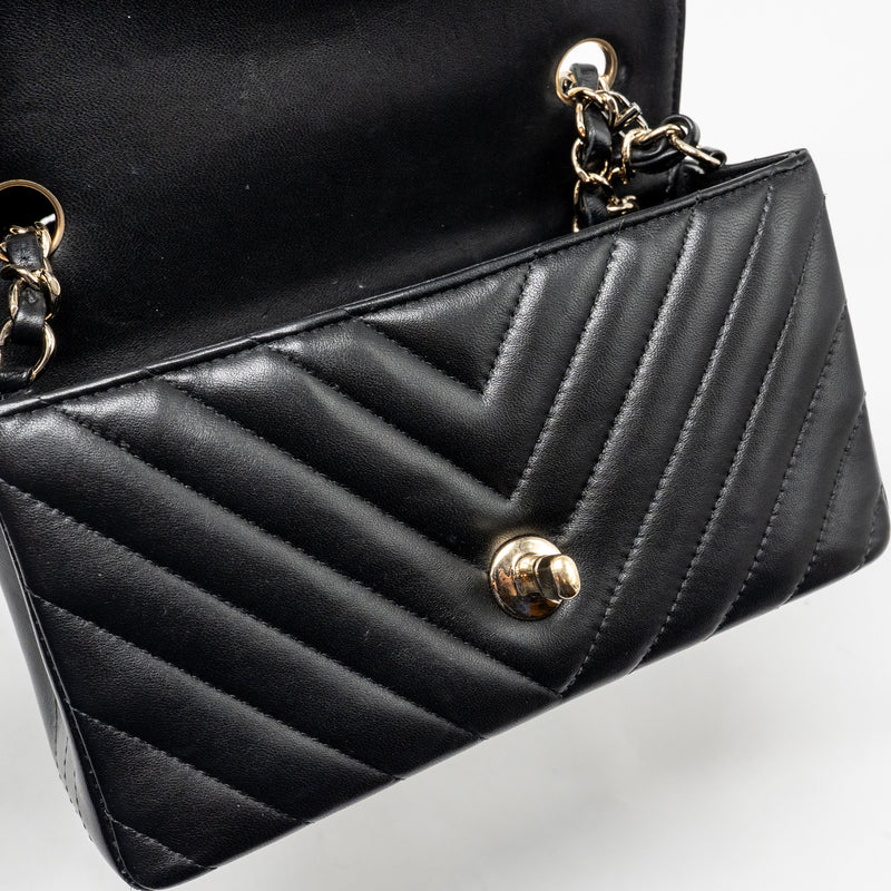 Chanel Mini Rectangular Flap Bag Chevron Lambskin Black LGHW