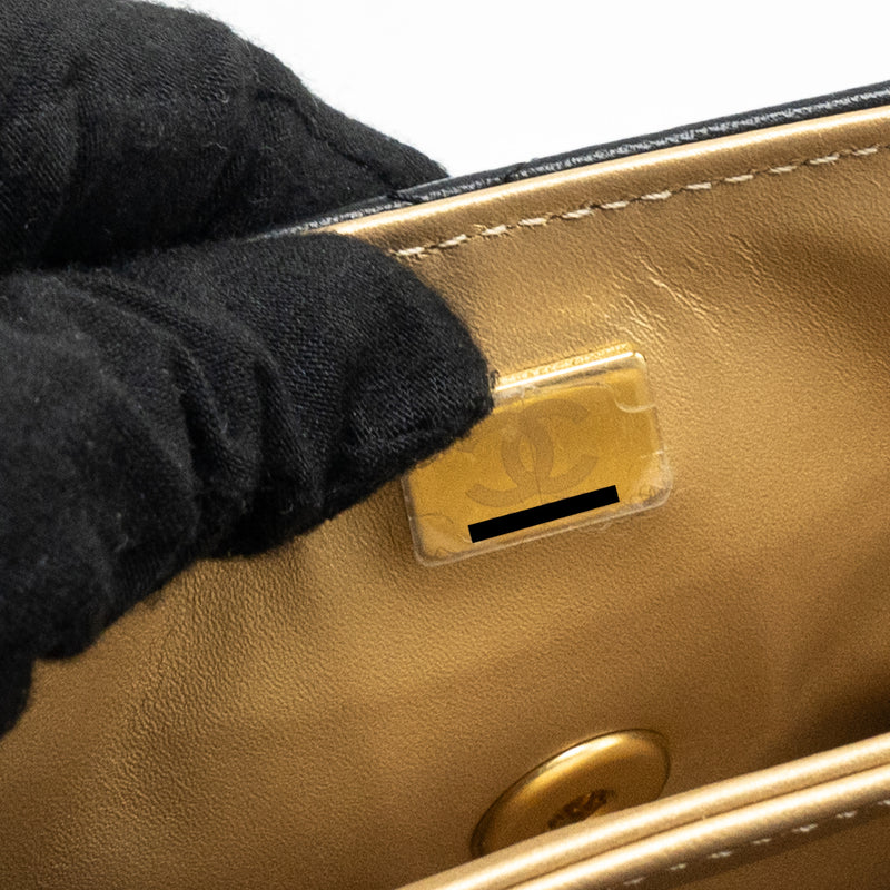 Chanel 22A Mini Square Flap Bag Lambskin Black GHW (Microchip)