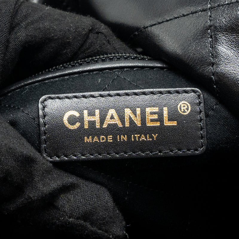 Chanel Medium 22 Bag Gold Letter Shiny Calfskin Black GHW (Microchip)