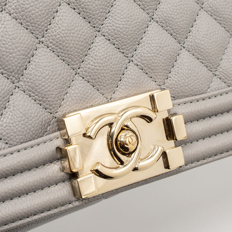 Chanel Medium Boy Bag Caviar Light Grey LGHW