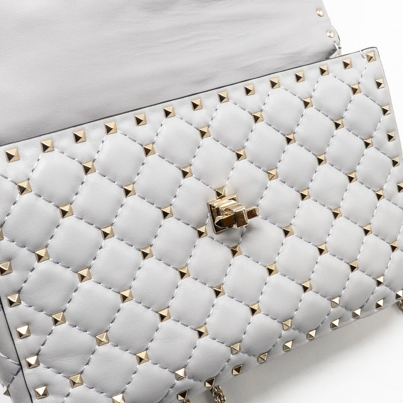 Valentino Medium Rockstud Spike Bag Lambskin Nappa Light Grey LGHW