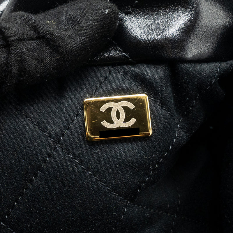 Chanel Medium 22 Bag Gold Letter Shiny Calfskin Black GHW (Microchip)