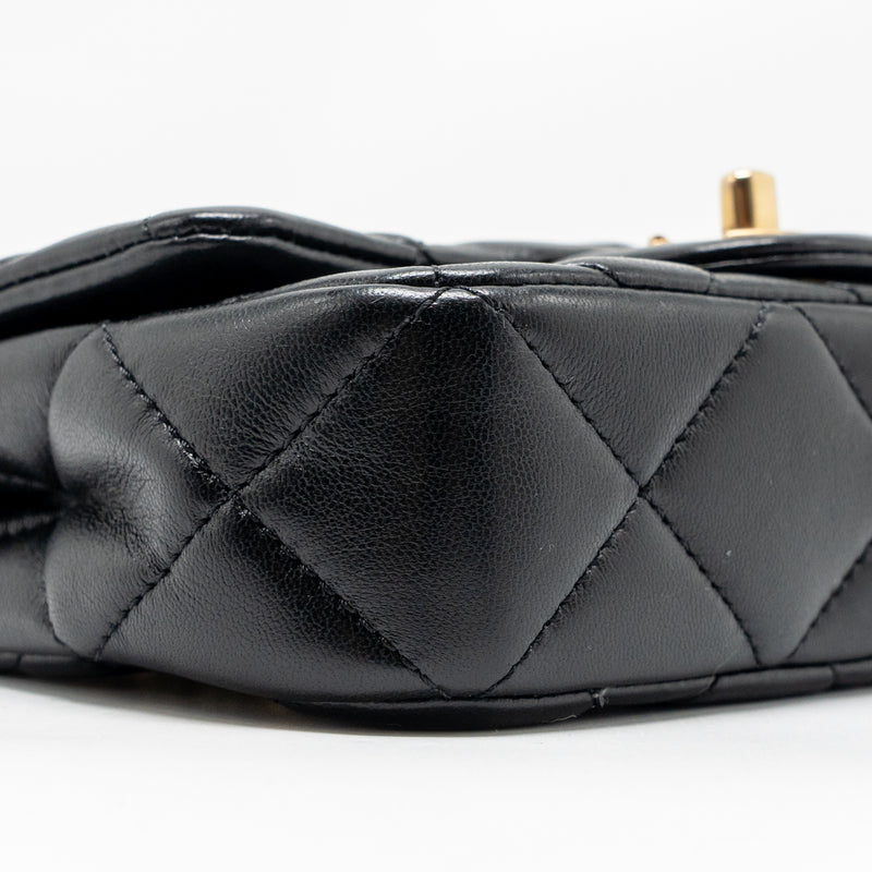 Chanel 24s Pearl Adjustable Chain Mini Flap Bag Lambskin Black GHW (microchip)
