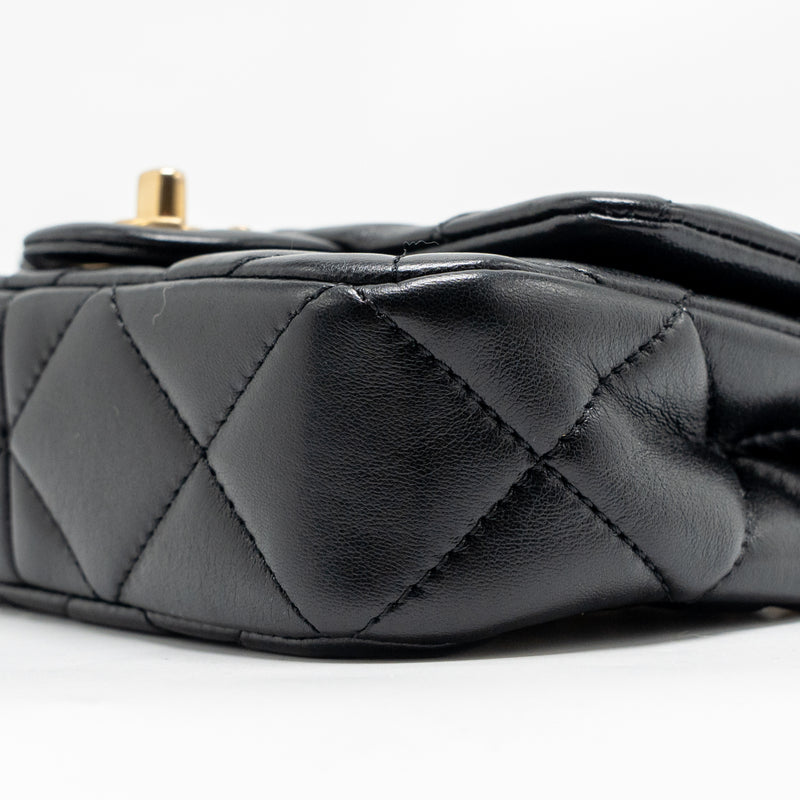 Chanel 24s Pearl Adjustable Chain Mini Flap Bag Lambskin Black GHW (microchip)